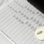 una foglio con una tabella e un mouse su una scrivania